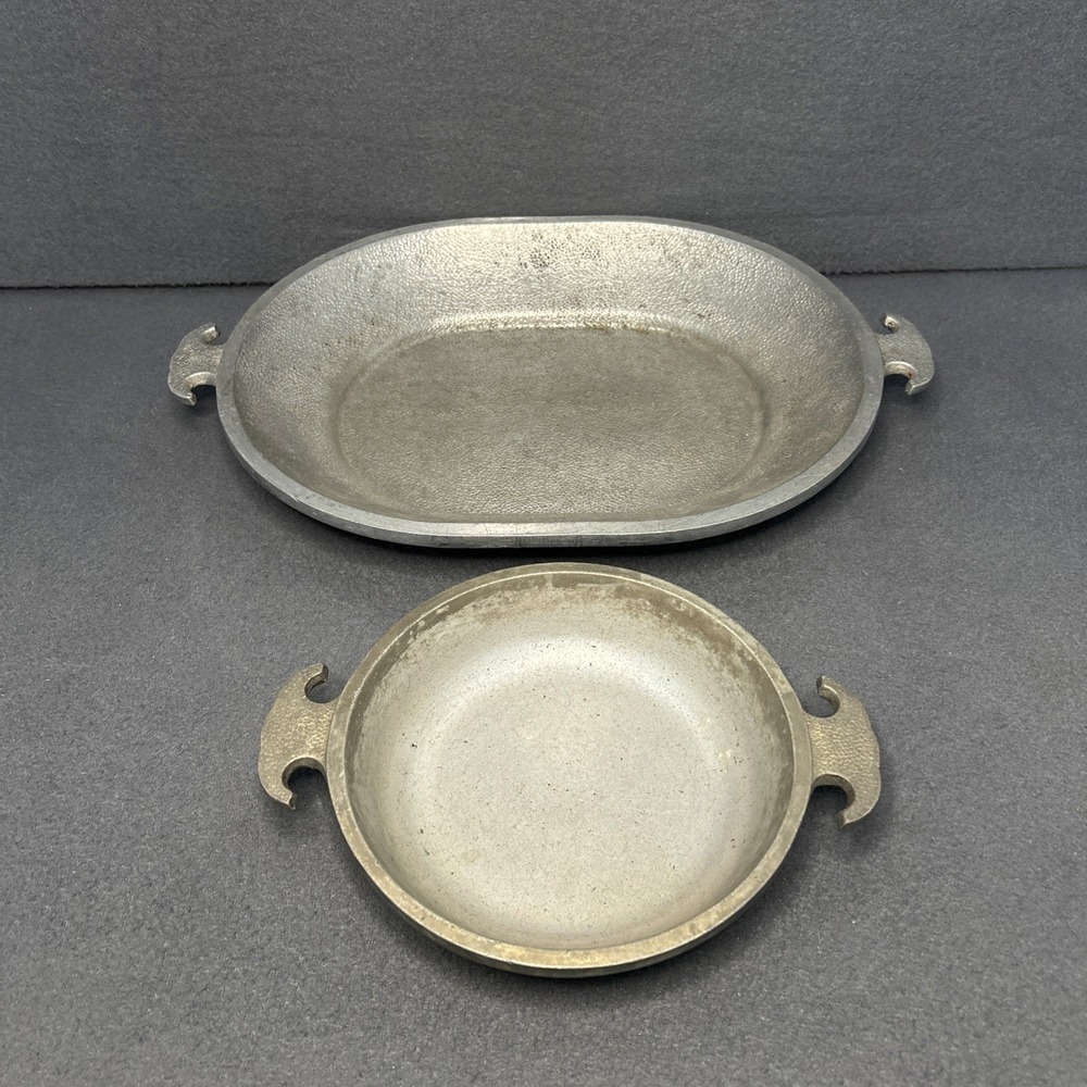 Vintage Guardian Service Ware Aluminum Platters Oval 10x15 Round 9x7 Set